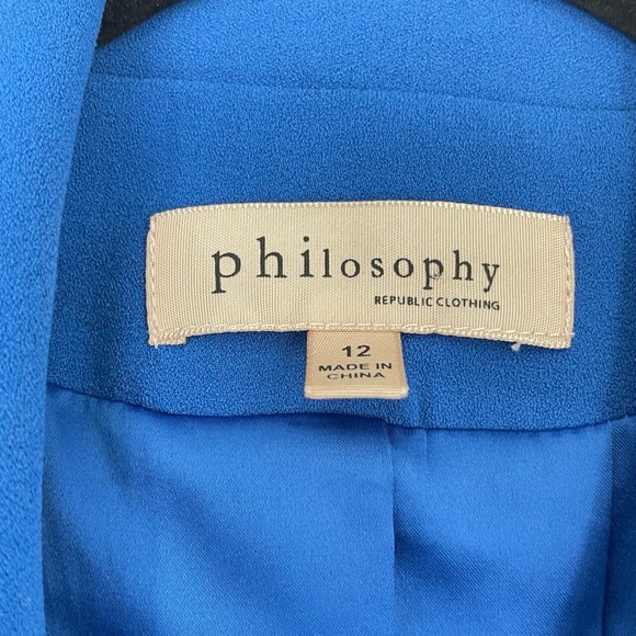 Philosophy Women's Blue Tailored Collarless Shawl Neck Open Front Blazer Size 12 - Picture 8 of 11